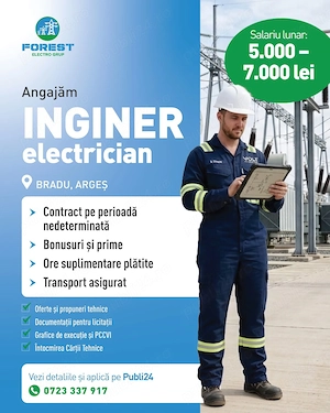 Căutăm Inginer electrician cu experiență, oferim un salariu corect, bonusuri și beneficii!