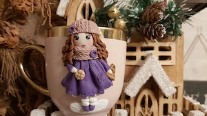Cadou pentru fetite, sotie iubita cana papusa handmade