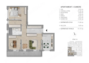 Apartament 3 camere | Bloc nou Boutique P+3E | Comision 0% | Popești Leordeni - imagine 2