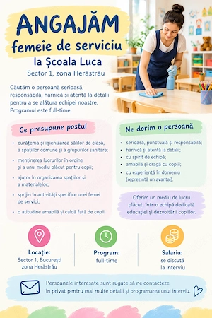 Angajăm femeie de servici