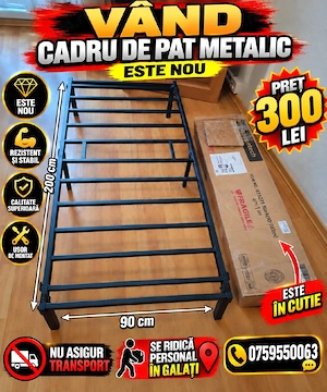 Vând Cadru De Pat Metalic 90 X 200