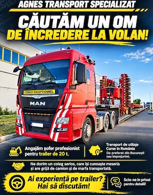 Angajam Soferi profesionisti C+E   Transport Agabaritic  Oferim Salariu Atractiv, bonusuri, continui