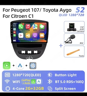 Navigatie cu Android auto si Apple carplay dedicata Toyota Aygo Citro n c1 Peugeot 107