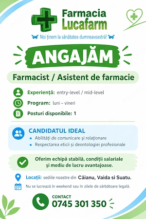 Angajam Asistent de Farmacie   Farmacist