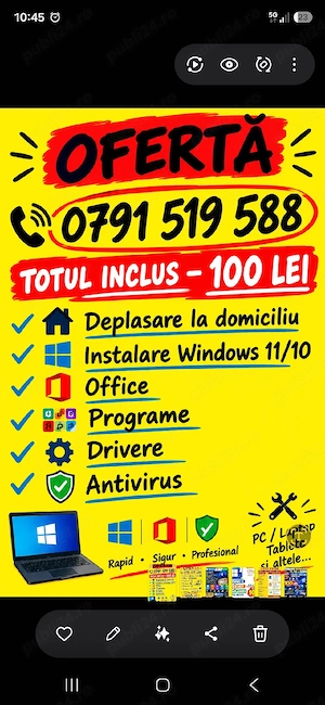 instalare windows 11,10 +office +deplasarea la domiciliu costa doar 100 lei 