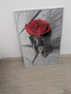 Tablou trandafir rosu ,sticla rama metal 