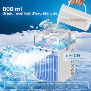 Mini Aer Condiționat Portabil 5 în 1, Rezervor 800 ml, 3 Viteze, 3 Moduri de Brumizare, Control prin