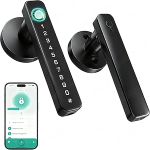  Smart Door Lock 5 în 1 cu Amprentă, Cod, Card IC, Cheie, Control Tuya | Aluminiu, 50 Amprente