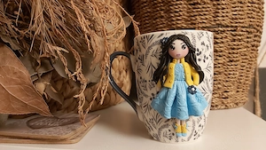 Cana cadou fetite, iubita papusa cu fundita handmade