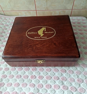 Cutie retro vintage ceai cafea Julius Meinl din lemn cu catifea de colectie   Horeca