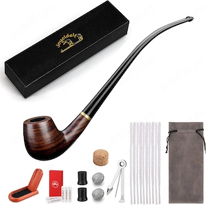 Pipa Churchwarden Joyoldelf, Lemn de Abanos, Handmade, Set Complet pentru Începători + Ghid E Book