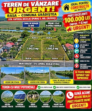     Vand teren intravilan com Gradistea sat rasa accept variante cu autoturisme 