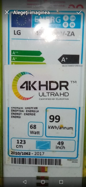 LG Smart TV 4K Ultra HD, 124cm - 49 inci , consum redus 68w (clasa A+)