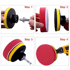 Set 8 Bureți Polish Auto 180 mm – Spumă + Lână, Pad Velcro, Adaptor M14 pentru Bormașină – SIQUK  - imagine 2