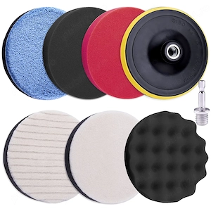 Set 8 Bureți Polish Auto 180 mm – Spumă + Lână, Pad Velcro, Adaptor M14 pentru Bormașină – SIQUK 