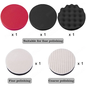 Set 8 Bureți Polish Auto 180 mm – Spumă + Lână, Pad Velcro, Adaptor M14 pentru Bormașină – SIQUK  - imagine 5