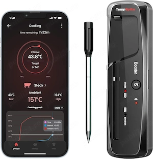 Termometru Wireless pentru Carne 150 m   Bluetooth 5.2, Fără Cabluri, 2 Senzori, Alarmă, App Control