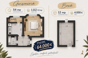 Garsonieră cât un apartament+boxă generoasă, tulcea