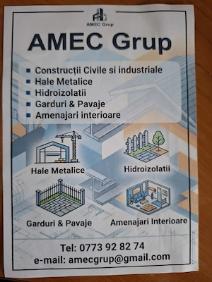 Executam lucrări de construcții civile și industriale, hidroizolații etc. 
