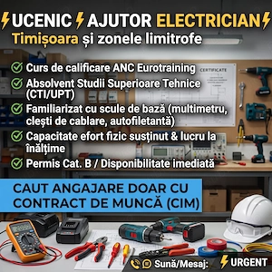 Caut loc de muncă: Ucenic electrician   Timișoara și împrejurimi