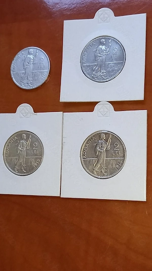 Vand 4 monede Argint de 2 lei ani 1910, 1911, 1912 și 1914 stare f bună,infoliate 3 buc,de colectie