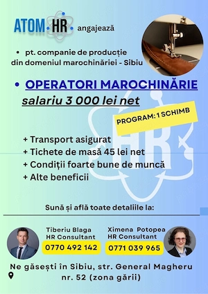    Operatori Marochinărie   Sibiu | 3.000 lei net