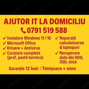 Reparații calculatoare,laptop la domiciliu, Diagnosticare, Mentenanță ,Curățare pc ,laptop,Upgrade S