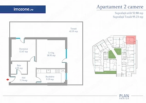 2 camere 52 mp+42 mp terasa, parter, Bloc finalizat, centrala, bucatarie inchisa - imagine 8