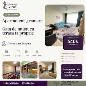 Apartament cu 3 camere de închiriat – Ghiroda, str. Bobâlna – terasă proprie