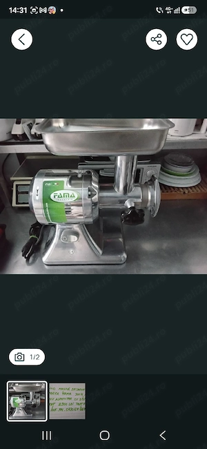 Vînd mașină de carne marca fama inox alimentar cu 3 sîte