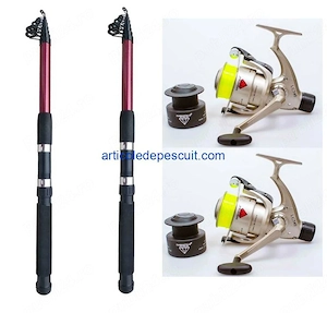 Set 2 lansete telescopice de 3,60 m + 2 mulinete, cu 5 rulm. si 150 m fir pe tambur - produse noi
