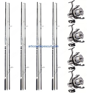 Set 4 lansete Carbon 100%, 3.60 m, 4 Lbs + 4 mulinete NGK 9000, cu 10 rulmenti   transport gratuit