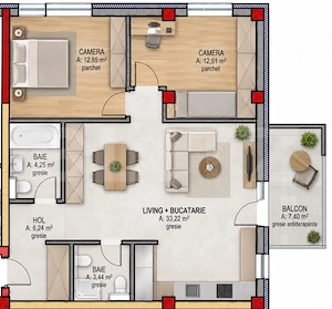 Apartament cu 3 camere, 72.50 mp, zona Terra Gardens, Comision 0