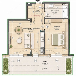 Apartament 2 camere, 49.20 mp, zona Iris 