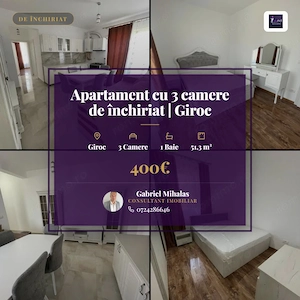 Apartament cu 3 camere de închiriat | Giroc – Strada Cupidon 