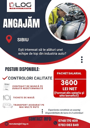 Pozitii deschise:Controlor calitate in Sibiu
