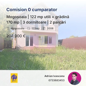 Mogoșoaia | 122 mp utili + grădină 170 mp | 3 dormitoare | 2 parcări