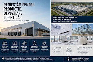 Proiectare hale industriale de producție și centre logistice; proiectant structura, arhitectura