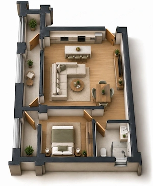 Apartament 2 camere open space Preajba - 0% comision la cumparare