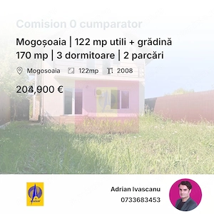 Mogoșoaia | 122 mp utili + grădină 170 mp | 3 dormitoare | 2 parcări