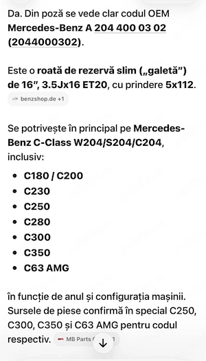 Roata rezerva subtire pe 16" Mercedes - imagine 2