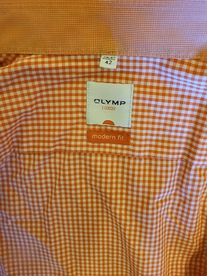 Cămașă bărbați OLYMP Luxor Modern Fit - Mărimea 42 (L) - Non-Iron, carouri portocalii