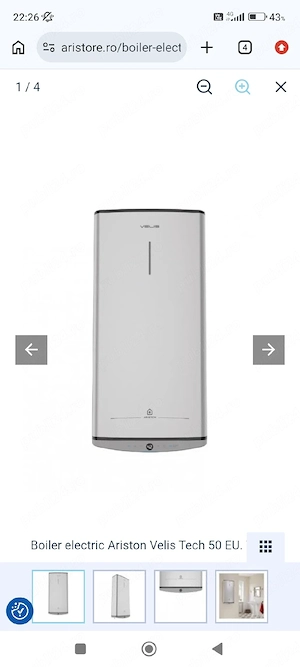 Vând boiler electric Ariston velish tech 50 litri.