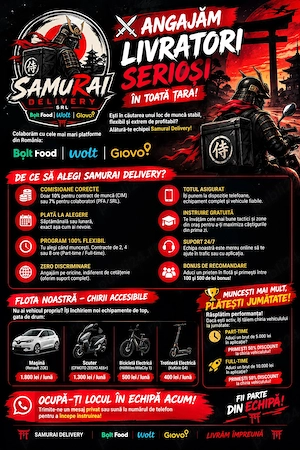    Samurai Delivery angajează Livratori Serioși în Toată Țara! 