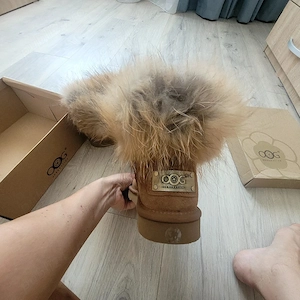 CIZME TIP UGG blana si piele naturala camel 