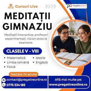 Meditații Online Gimnaziu și Evaluarea Națională   Pregătim cu succes viitorul copilului tău!