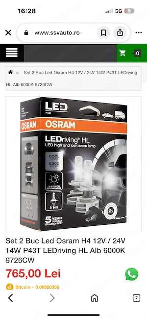 set 2 buc led osram h4 12v / 24v 14w p43t ledriving hl alb 6000k 9726cw - imagine 2