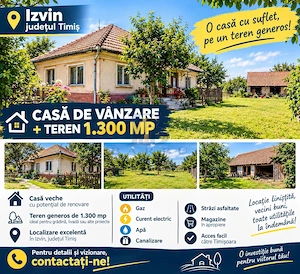 Casa veche, teren 1300mp, 2 fronturi, strazi asfaltate