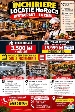 Locație afacere la cheie de închiriat Tunari