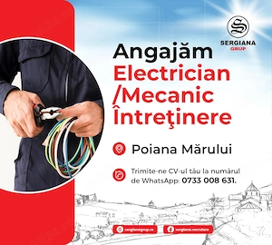 Electrician- mecanic intretinere si reparatii pentru fabrica din Poiana Marului judetul Brasov
